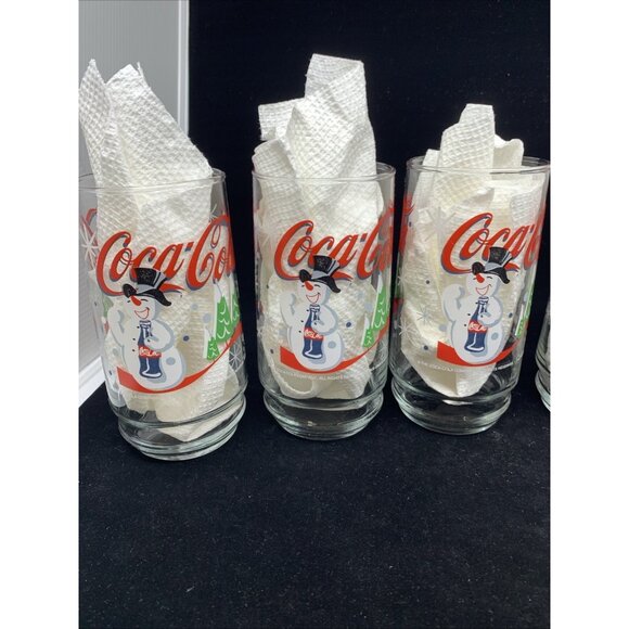 Set of 6 Coca-Cola Smiling Snowman Holiday Glasses Indiana Glass 1999 Vtg Xmas - Picture 8 of 11